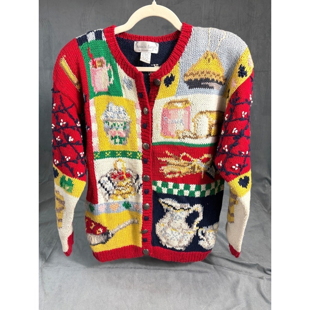 Vtg Alexandra Bartlett HOME SWEET HOME Pie's Bread Grandma GrannyCore Sweater  M